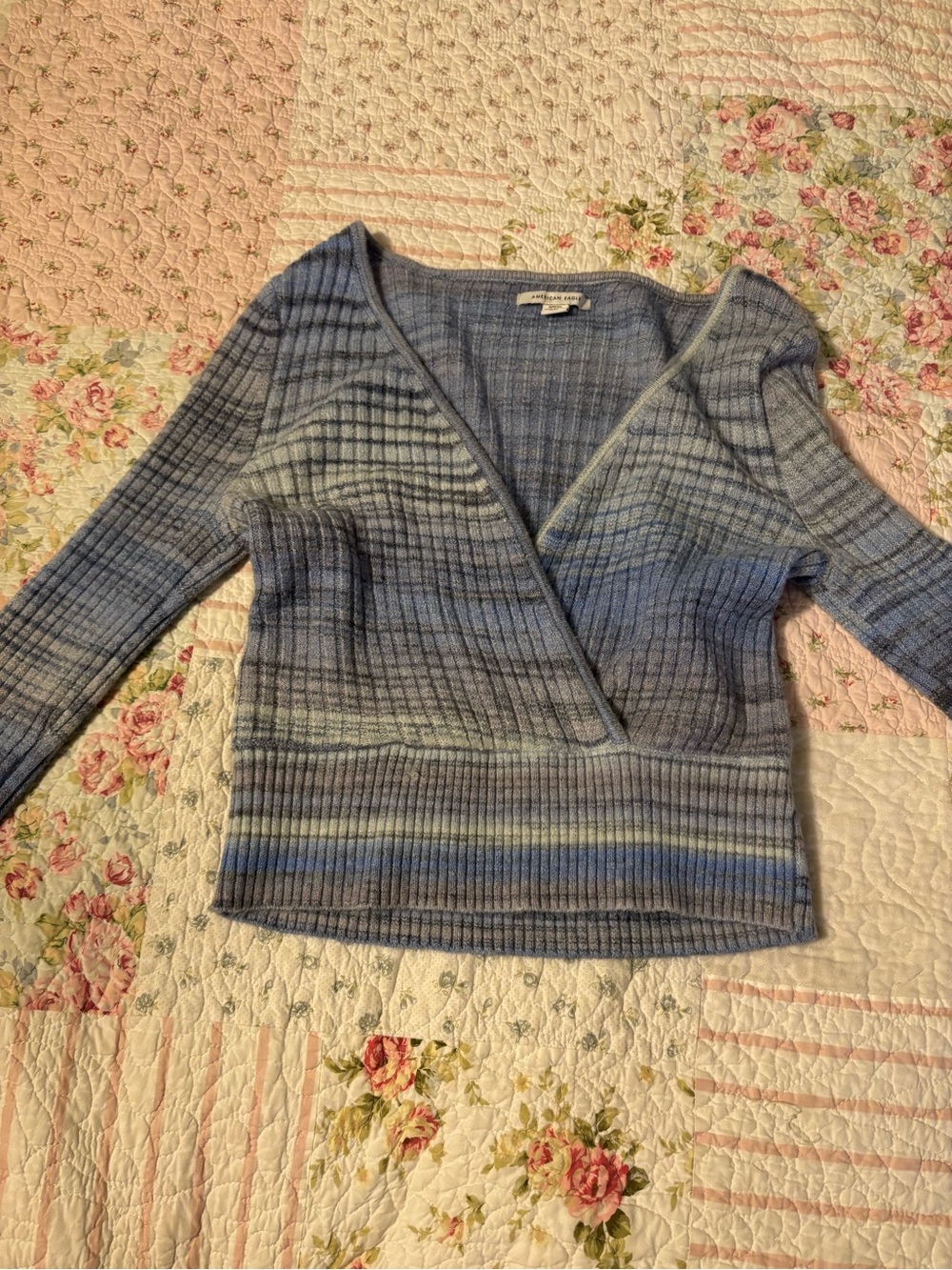 Light Blue Ribbed Wrap Sweater - American eagle